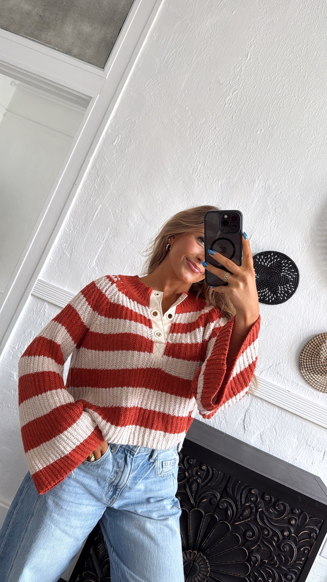Say Less Striped Sweater, Orange/Taupe