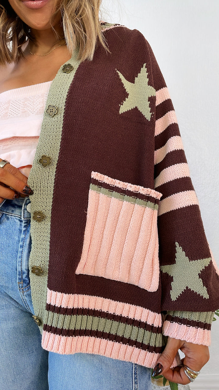 Willow Haven Knit Cardigan, Choco Multi