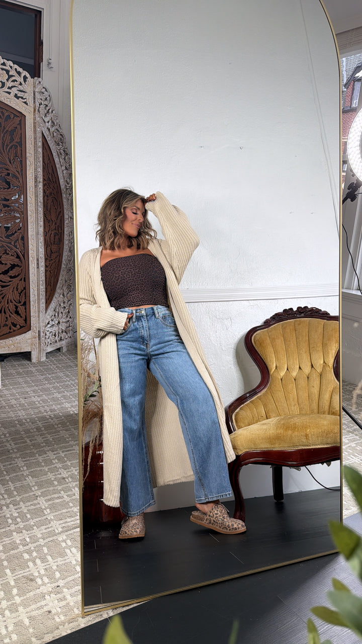 Toasted Burch Knit Cardigan, Beige