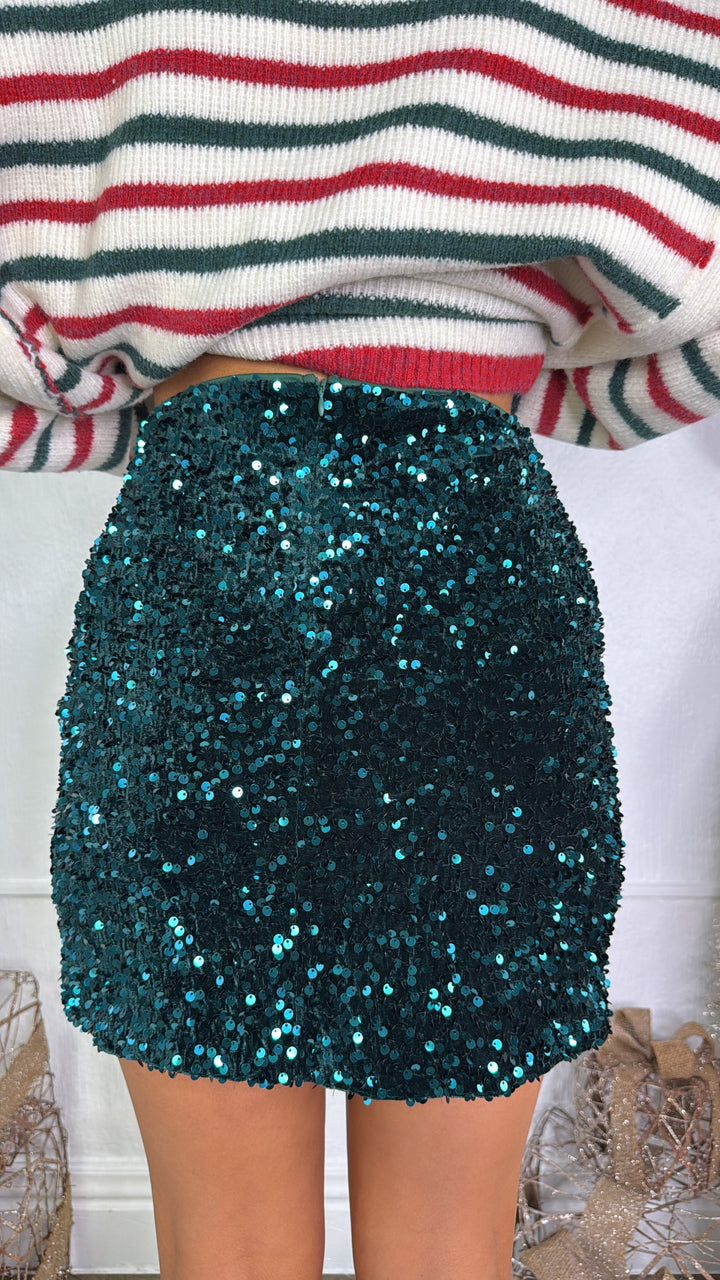 Dress To Impress Sequin Mini Skirt, Peacock