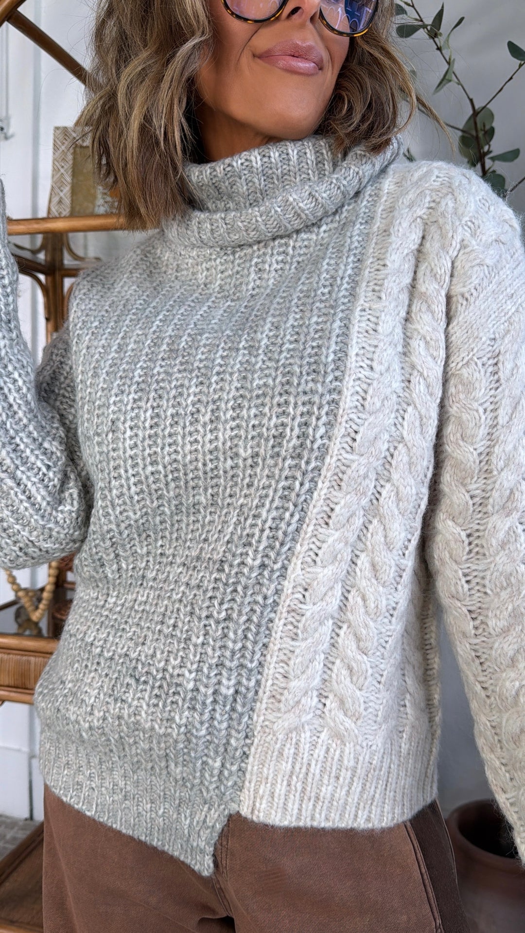 Stone Cloud Color Block Sweater, Grey Multi