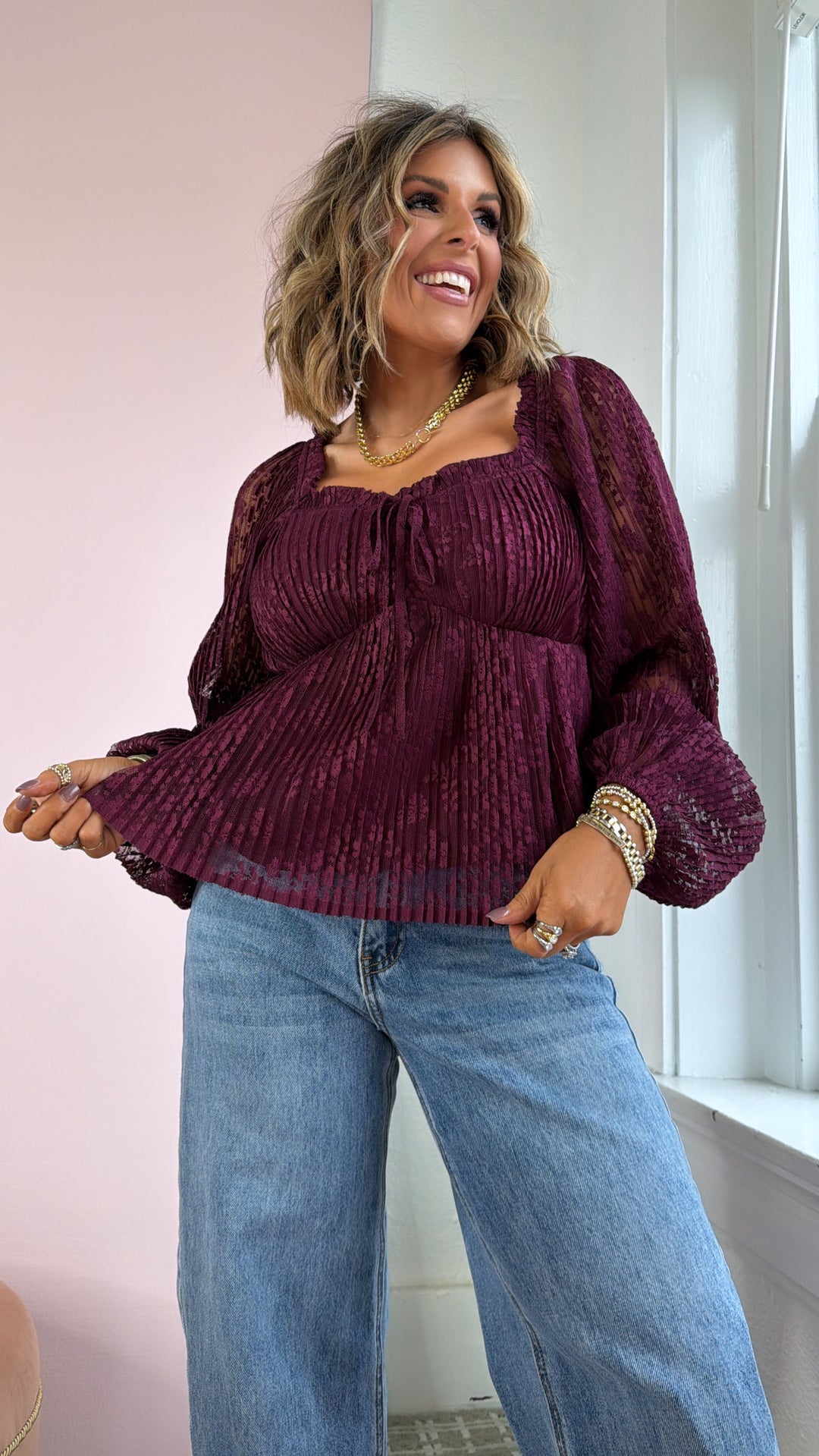 Sylvie Sweetheart Blouse, Burgundy