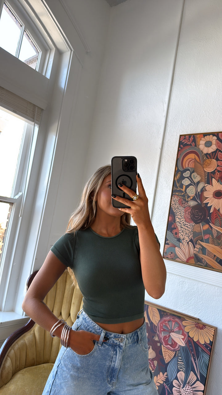 Ribbed Crop Baby Tee, Rain Forest