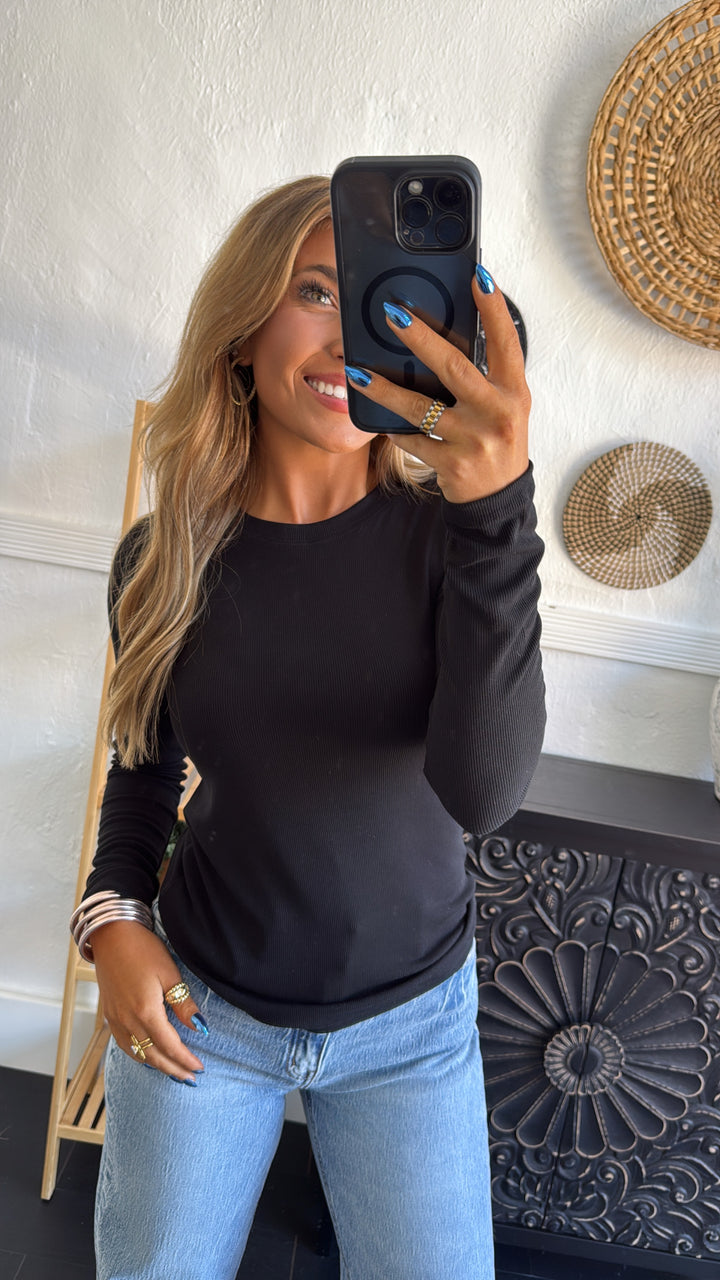 Best Basic Ribbed Long Sleeve, Black