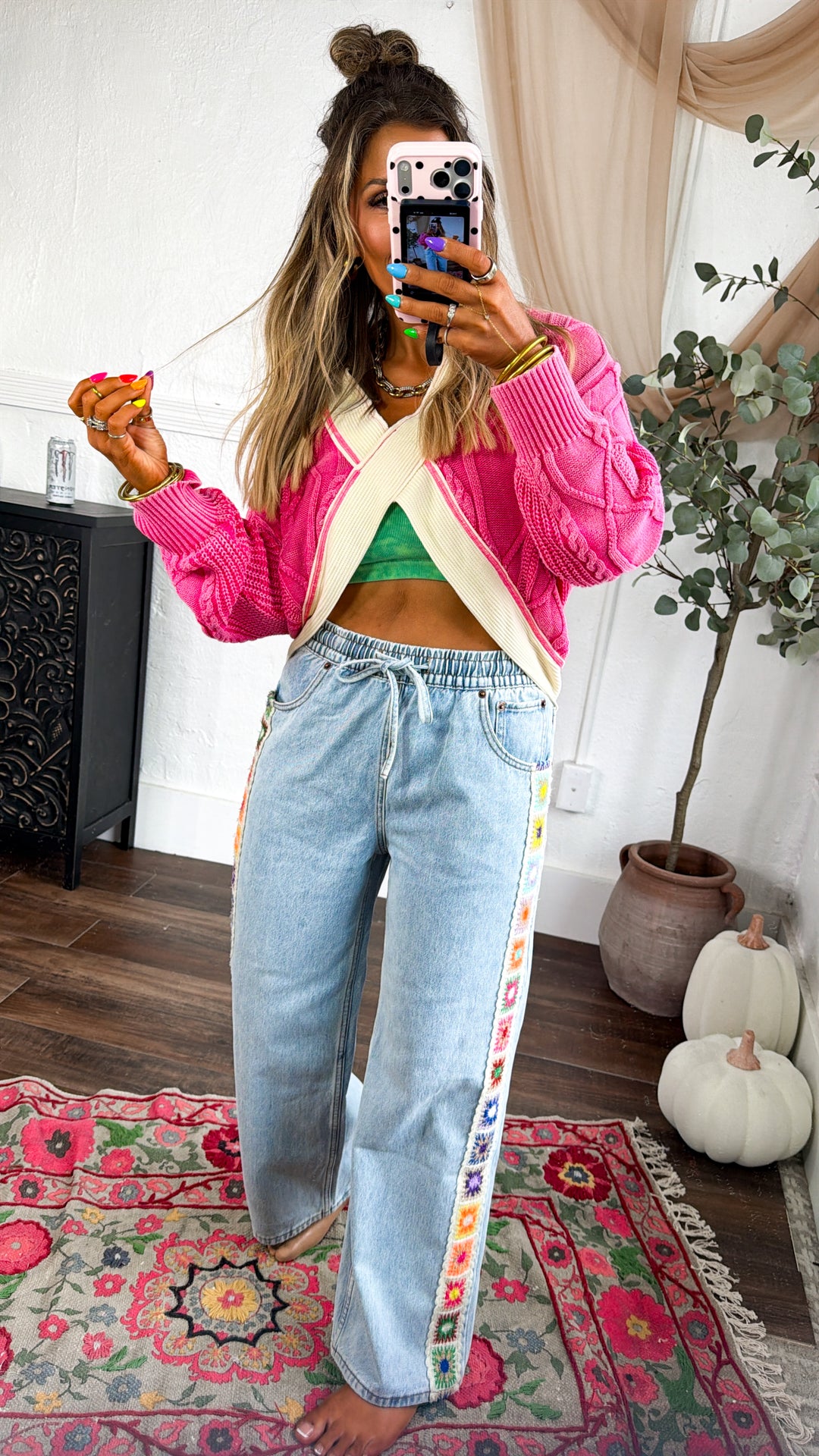 Texture Criss Cross Top, Hot Pink