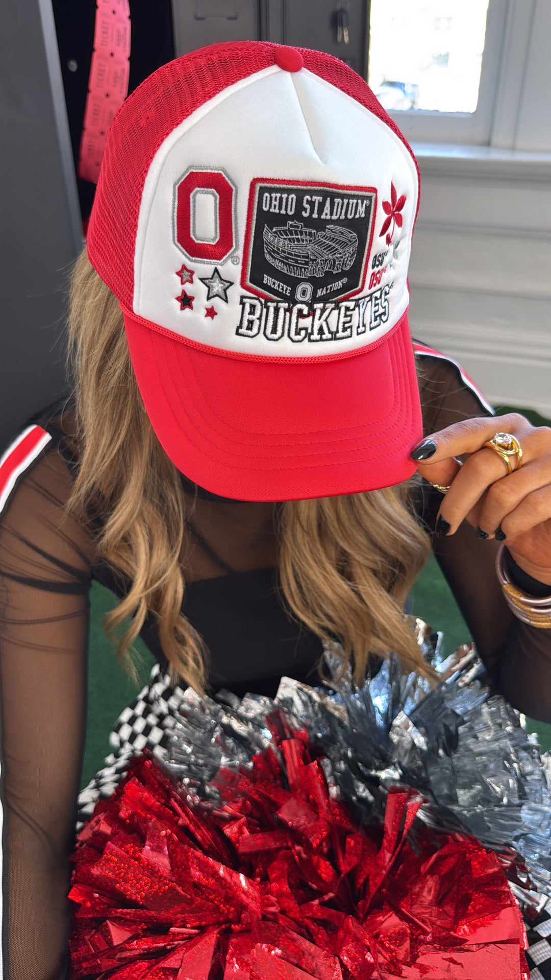 OH Patched Hat, White/Red