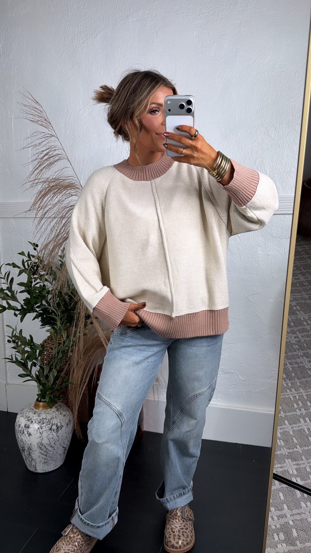 Hollow Pine Sweater, Ecru