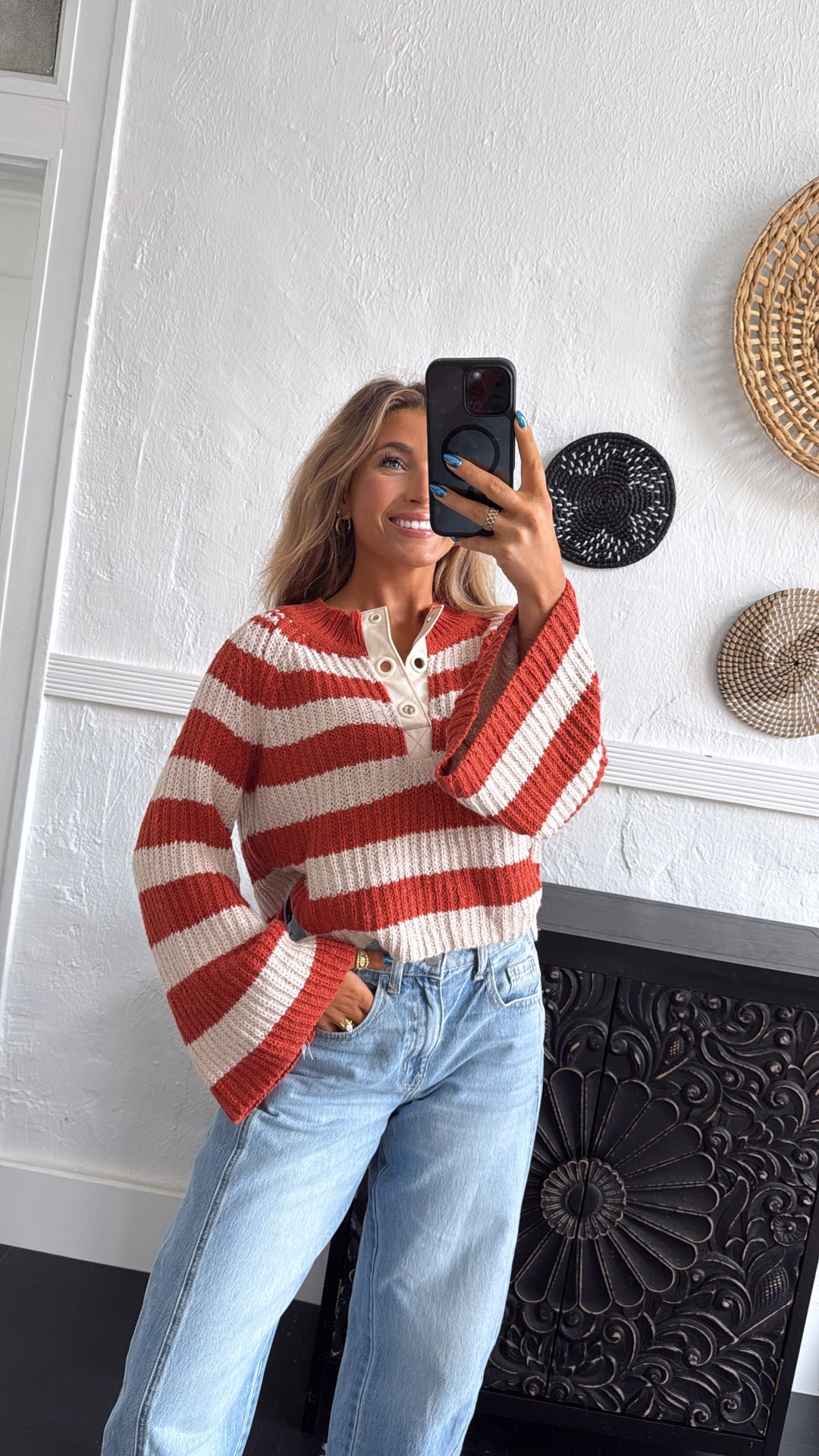 Say Less Striped Sweater, Orange/Taupe
