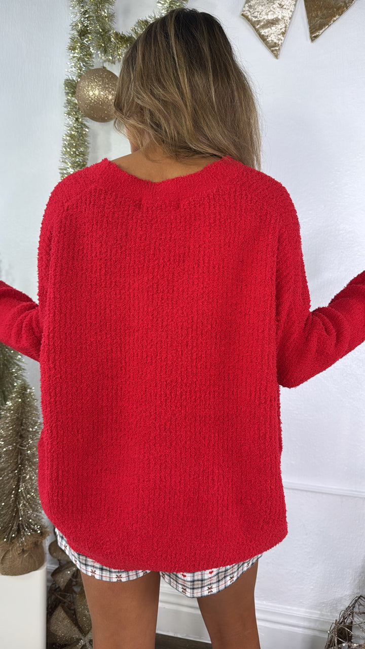 Peppermint Knit Cardigan, Red