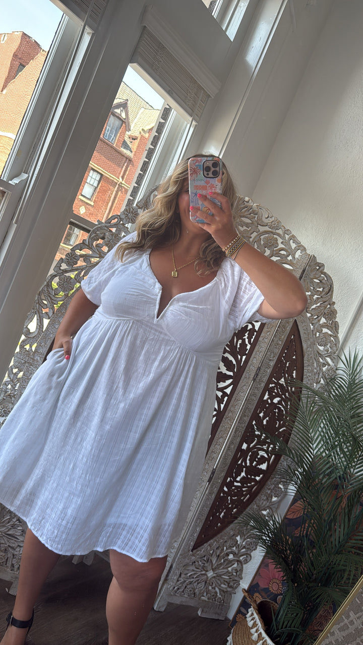 True Beauty Bubble Sleeve Mini Dress, White