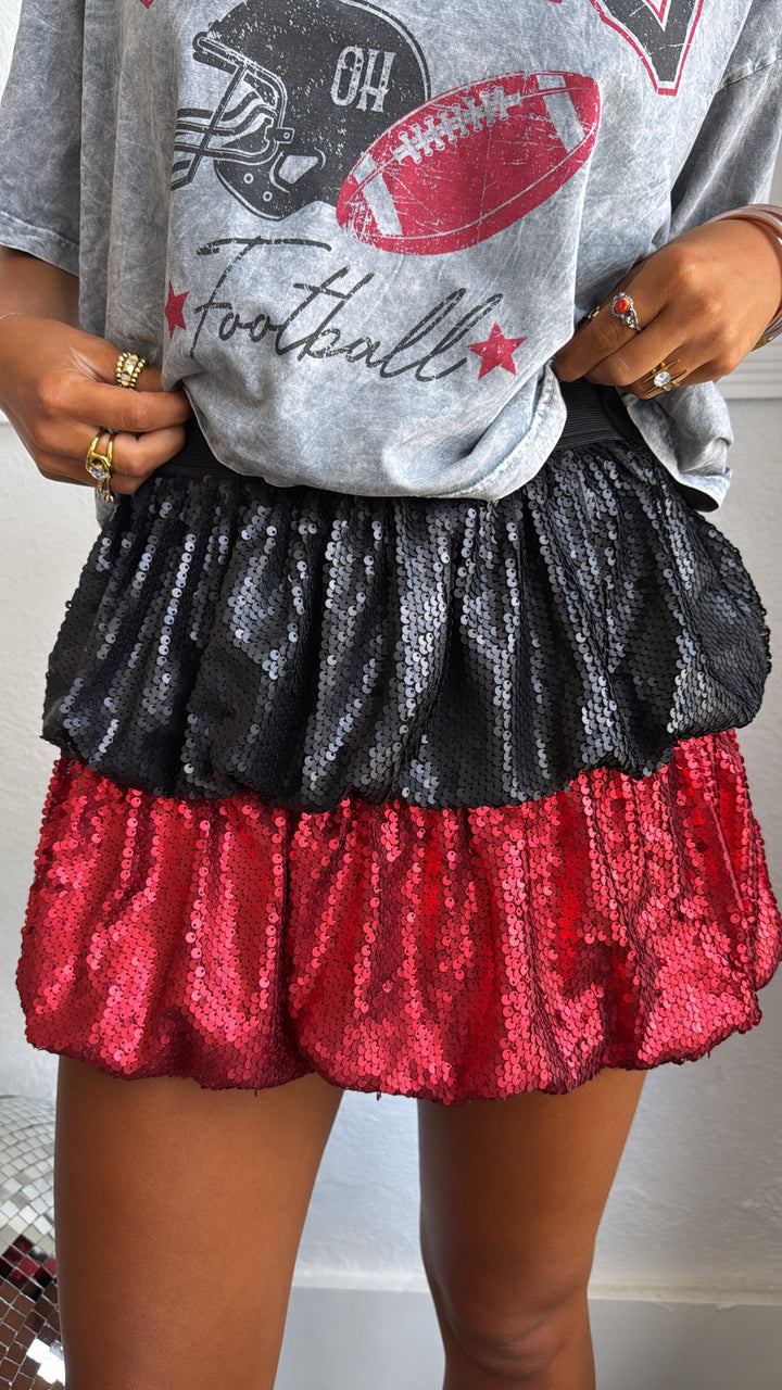 Spirited Red And Black Sequin Bubble Skirt