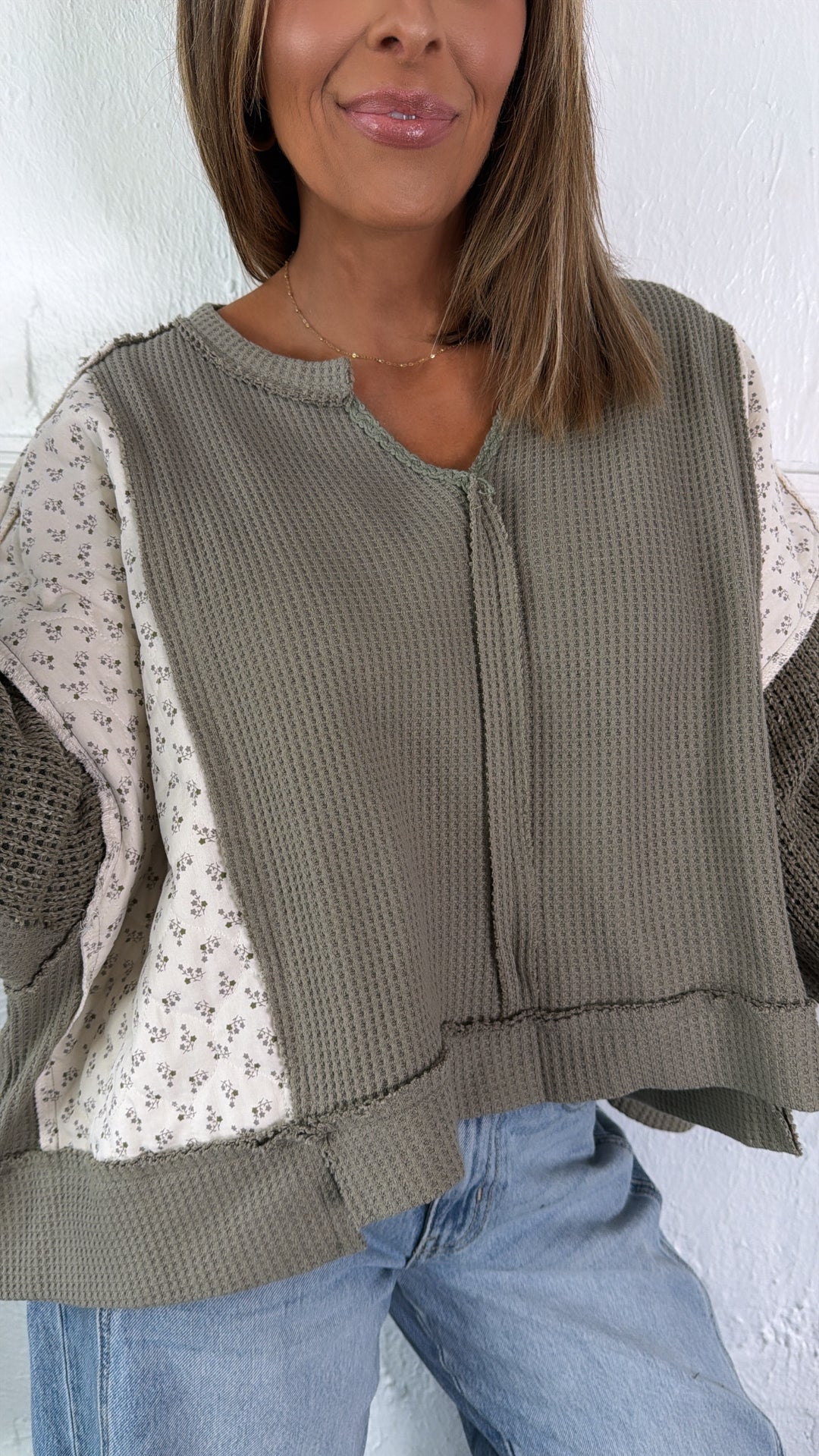 DOORBUSTER: POL Floral Sleeve Sweater, Olive