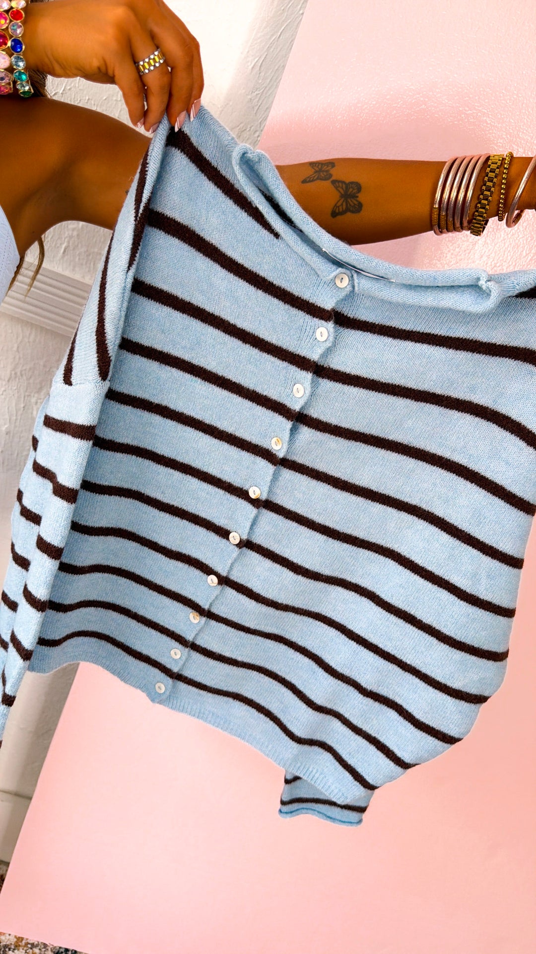 Piper Striped Cardigan, Blue/Brown