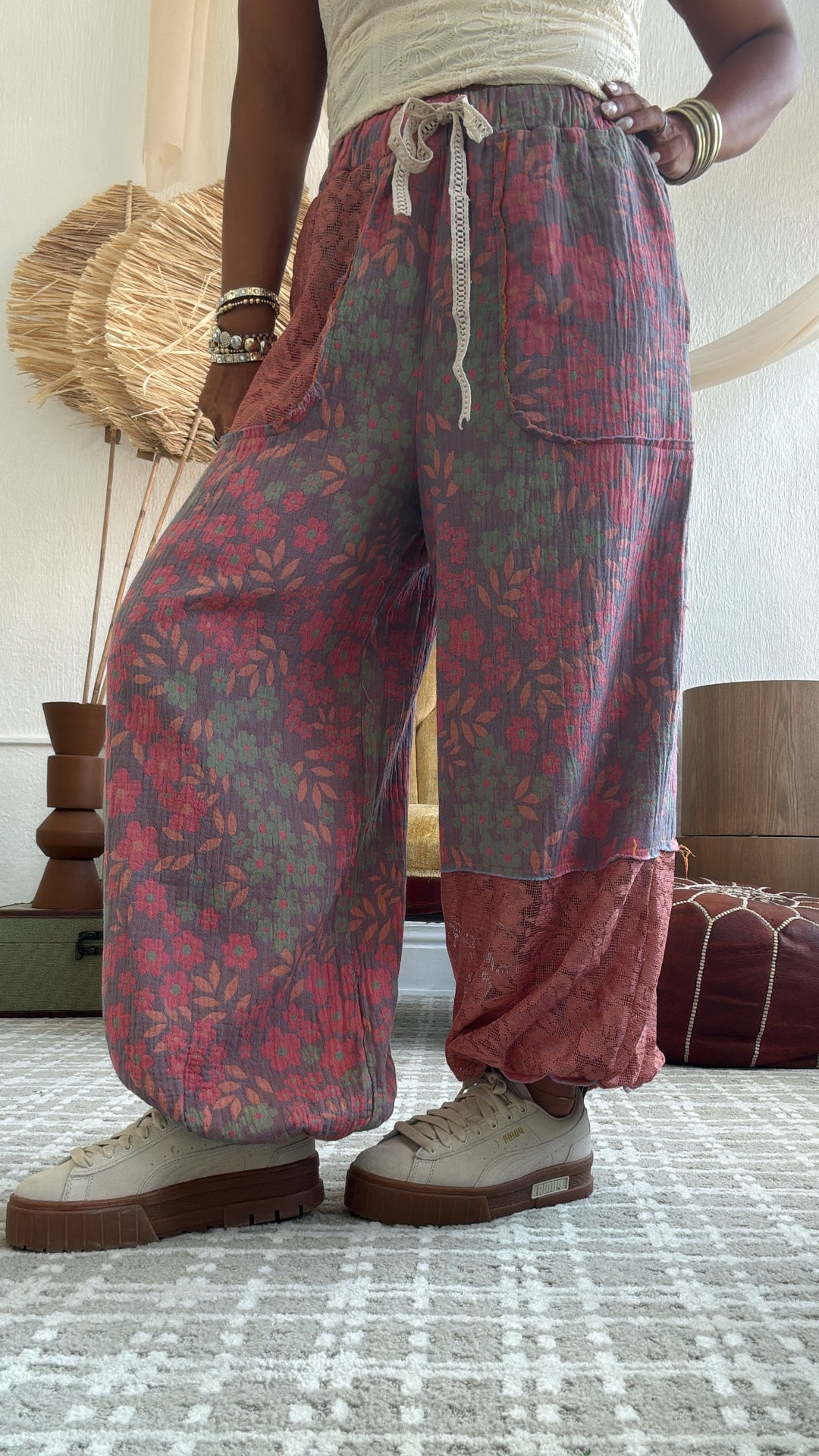 New Wave Floral Boho Jogger, Lavender/Coral