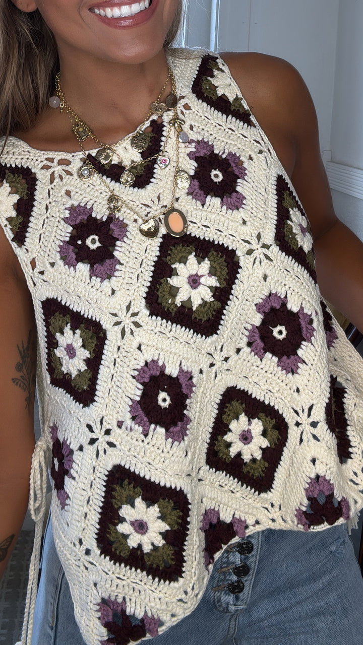 June Crochet Sweater Vest, Ecru