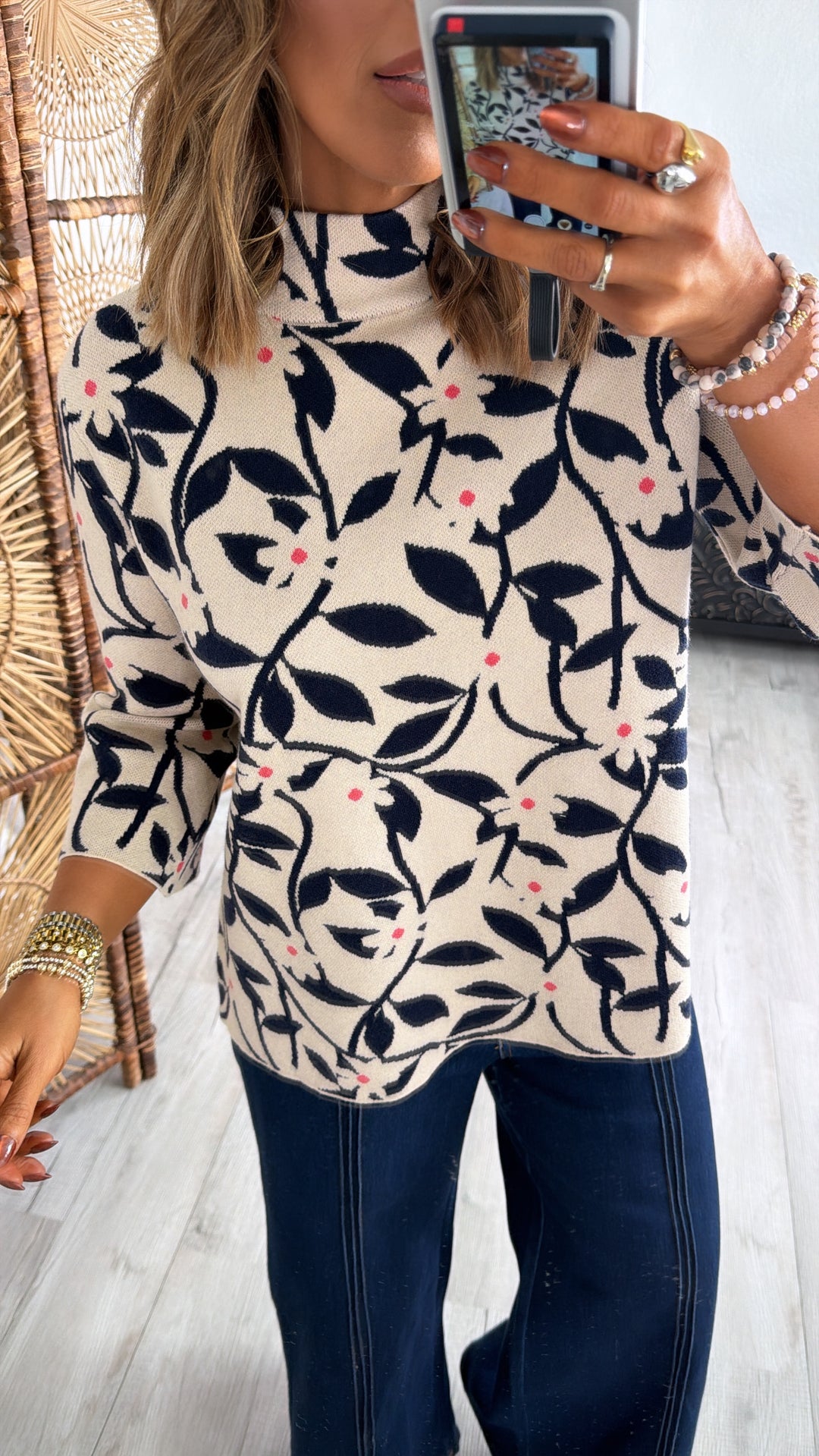 Lucinda Grove Floral Sweater, Beige Navy
