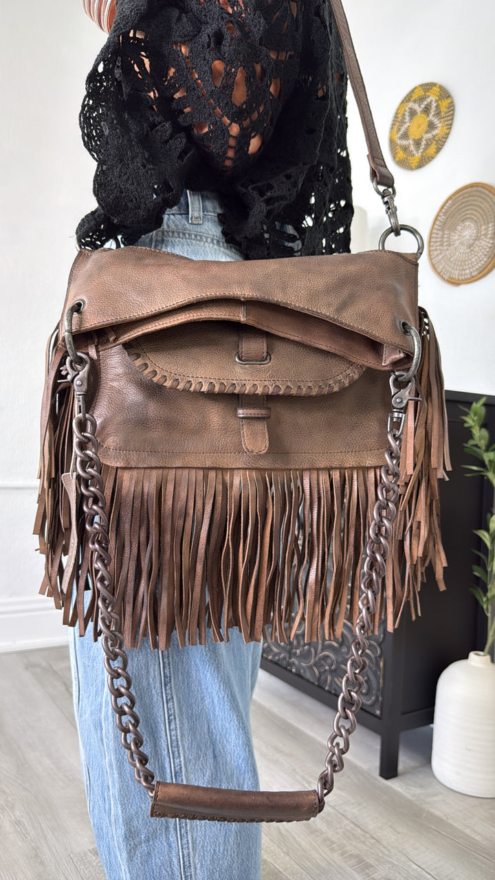 Lia Saddlebag W/ Chain, Taupe/Grey