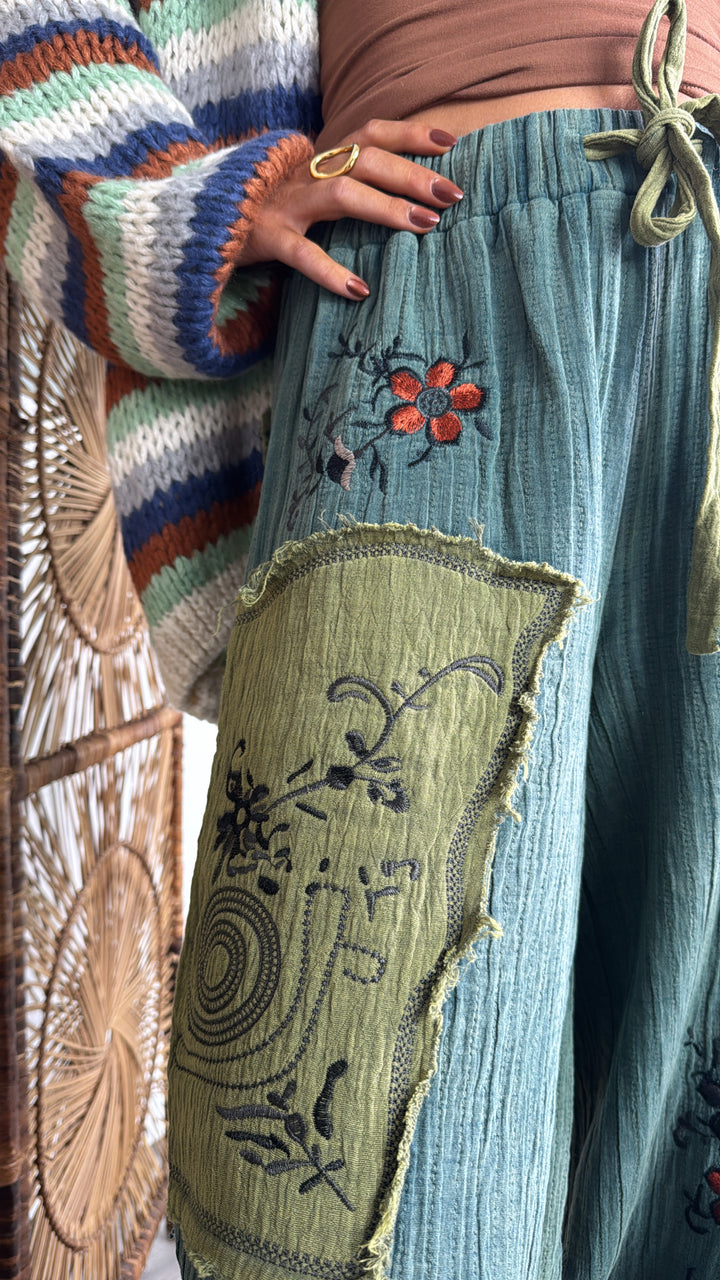 Terra Embroidered Jogger, Forest Teal