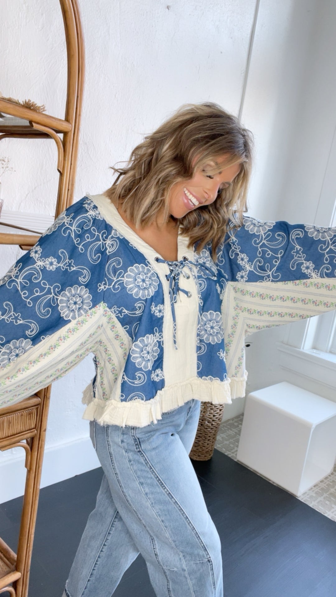 Petal Kiss Blouse, Denim Multi