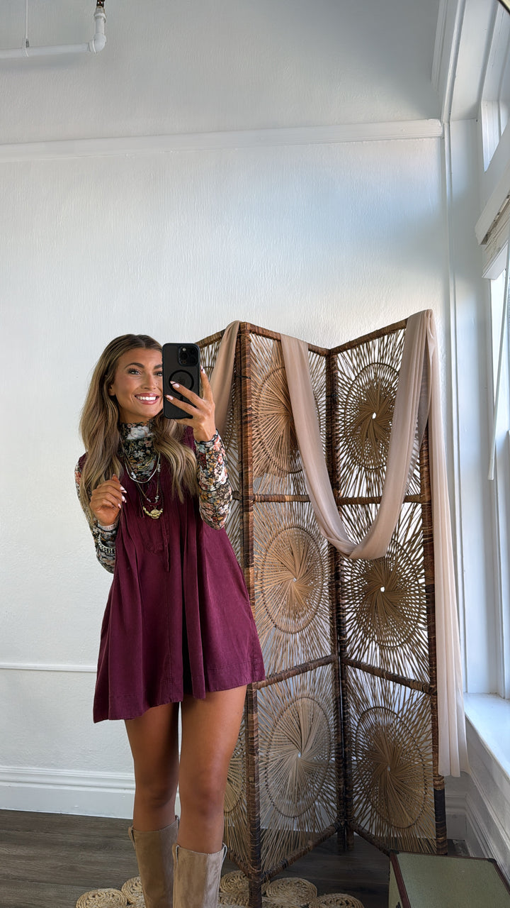 Amarone Aura Pin tuck Detailed Dress, Wine