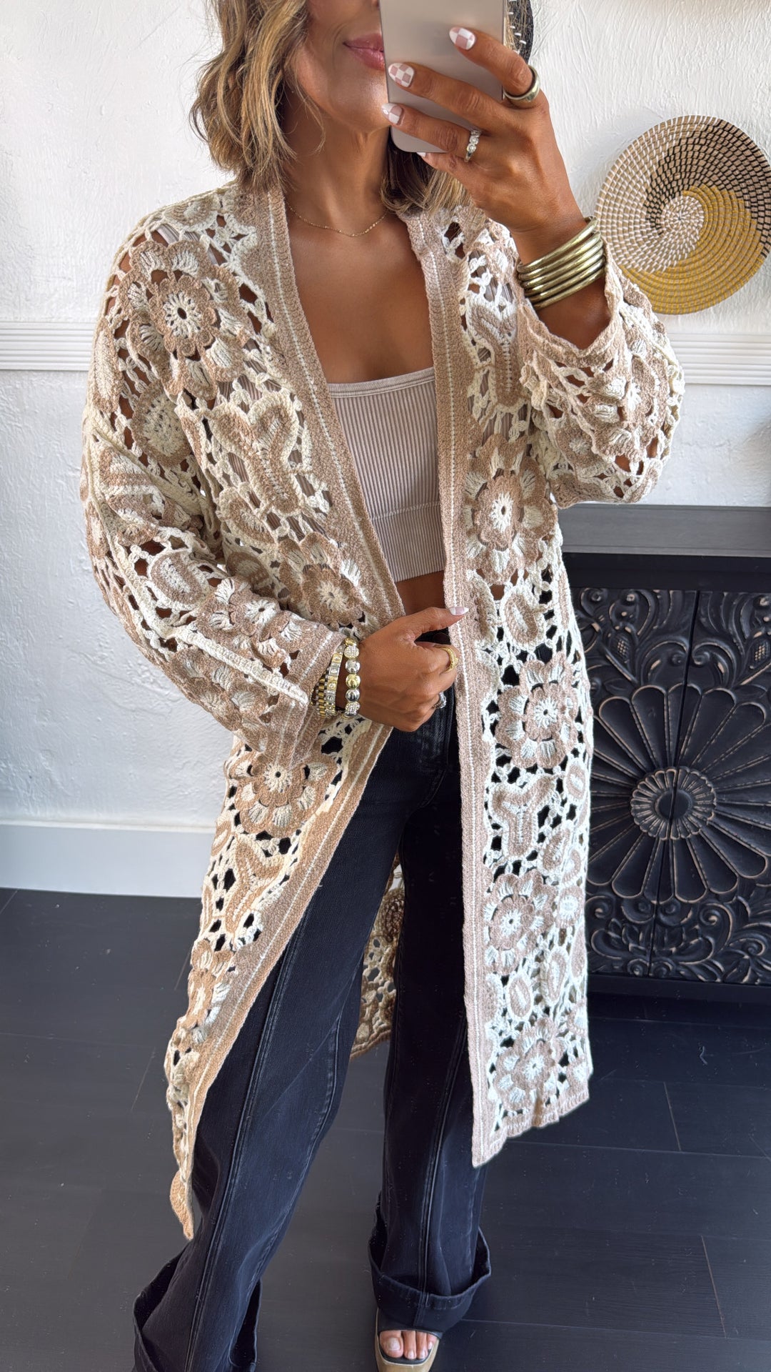 Desert Breeze Crochet Cardigan, Beige