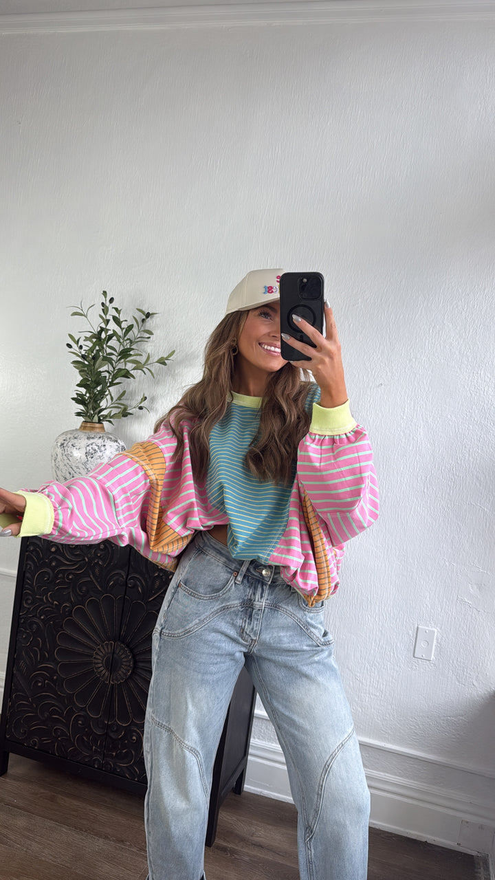 Stitch & Sail Mix Matched Top, Blue/ Pink