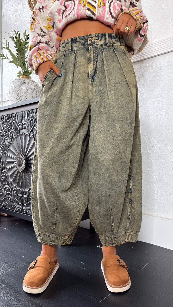 Washed Barrel Pants, Denim