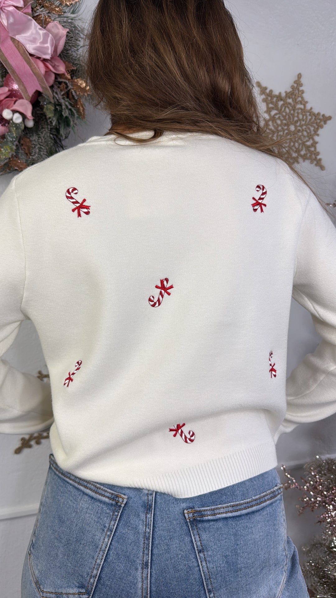 Candy Cane Lane Sweater, Cream