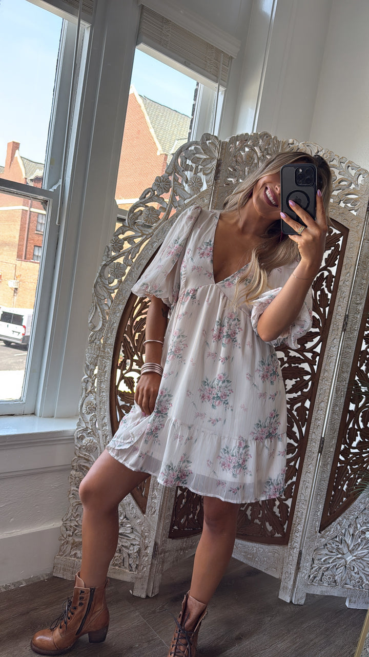 Dalia Floral Dress, Cream Multi