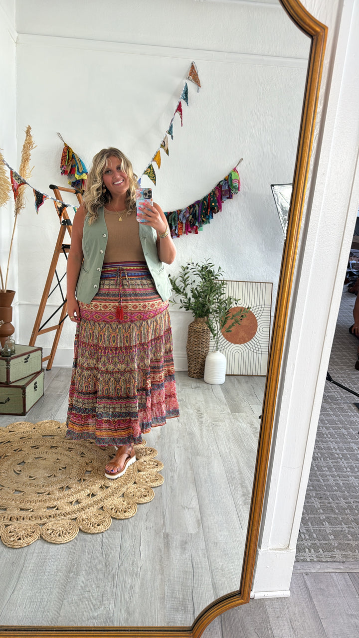 Brielle Boho Printed Maxi Skirt, Multi