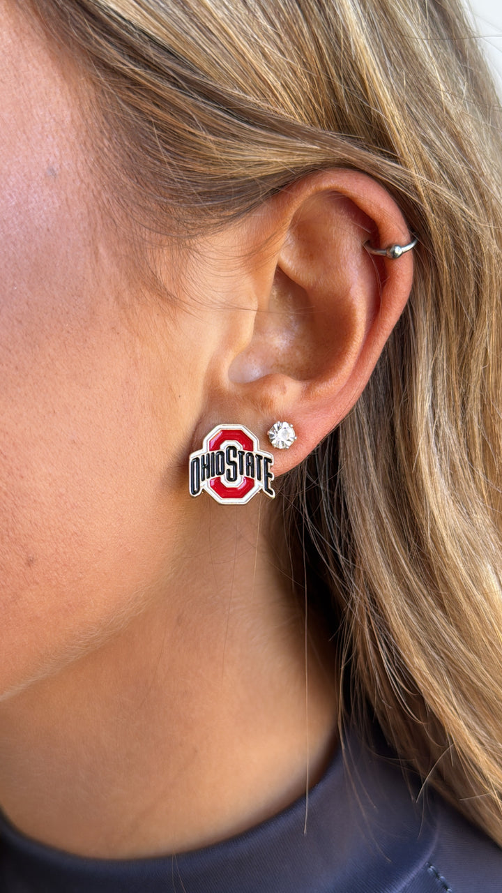 Buckeyes Enamel Stud Earrings in Scarlet/Black