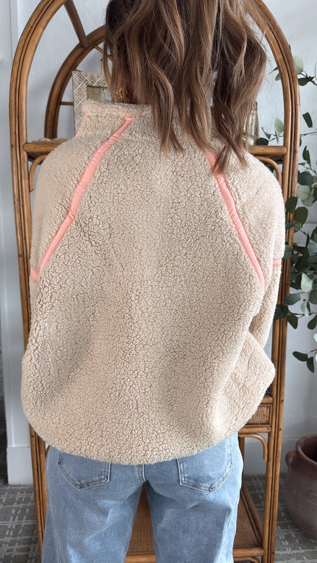 The Summit Quarter Zip Sherpa, Taupe/Coral