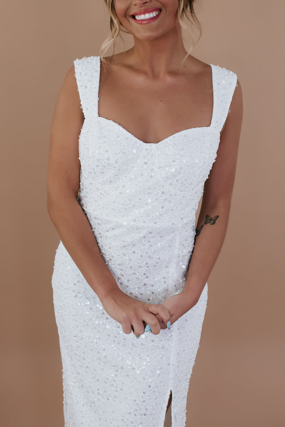 Pearl Sequin Midi Dress Large