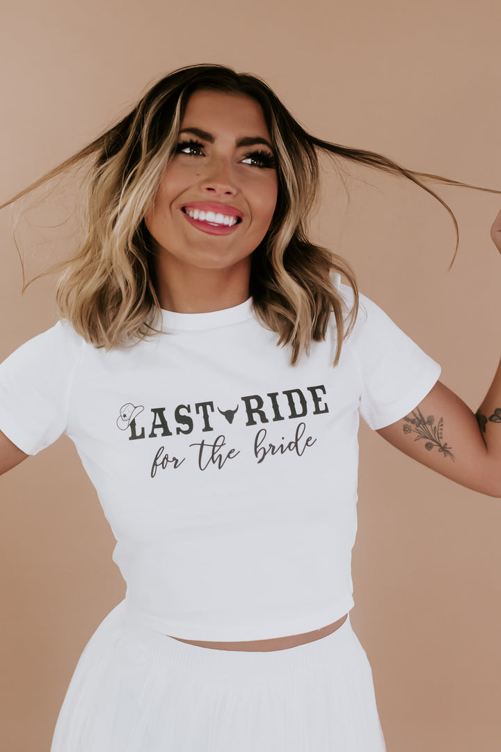 Last Ride For The Bride Baby Tee, White