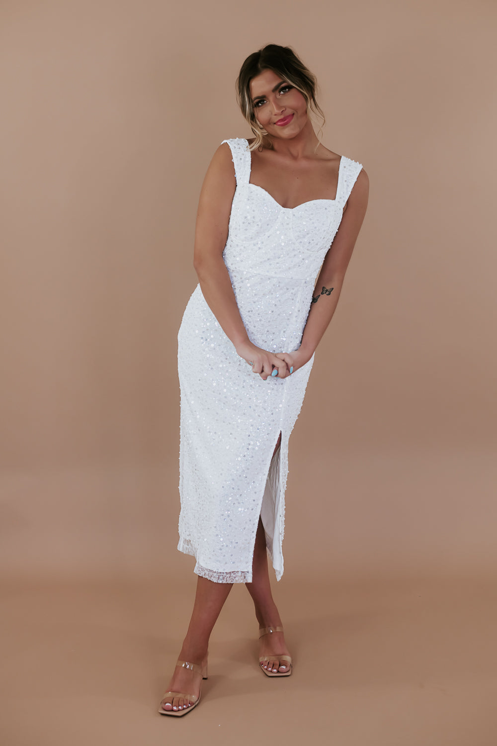 Pearl Sequin Midi Dress Large