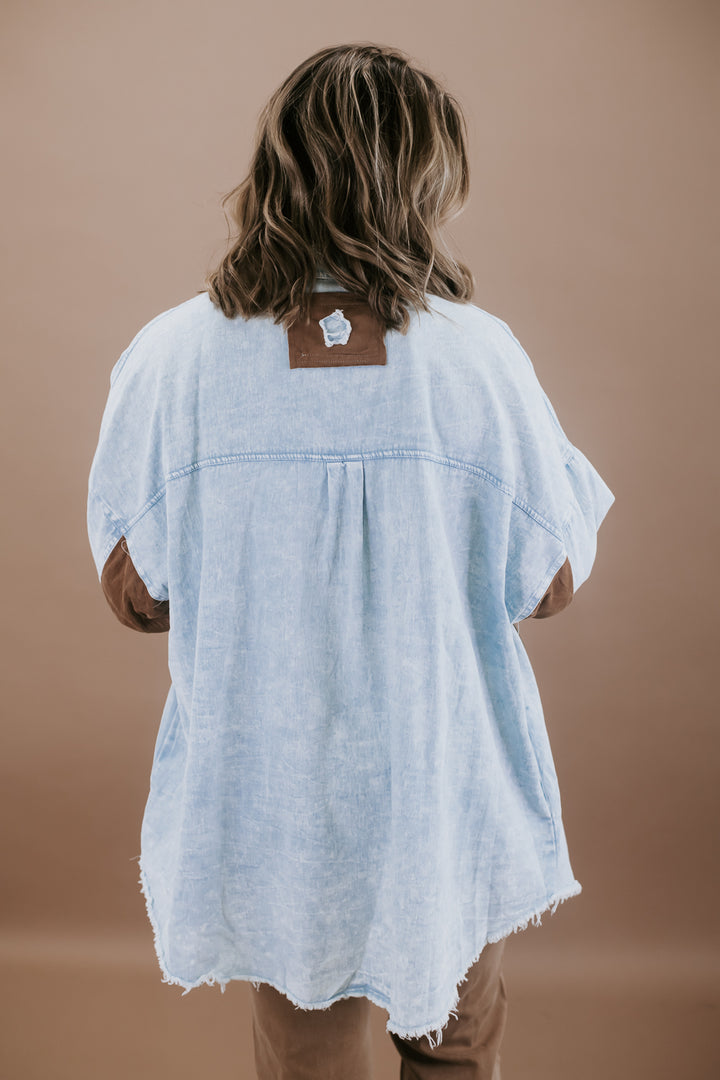 Mixed Up in Patches Oversized Top, Blue