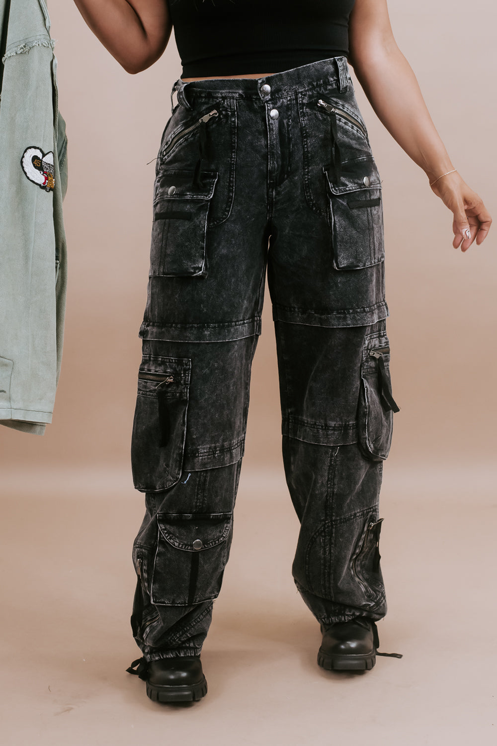 Mineral Washed Cargo Pants, Black