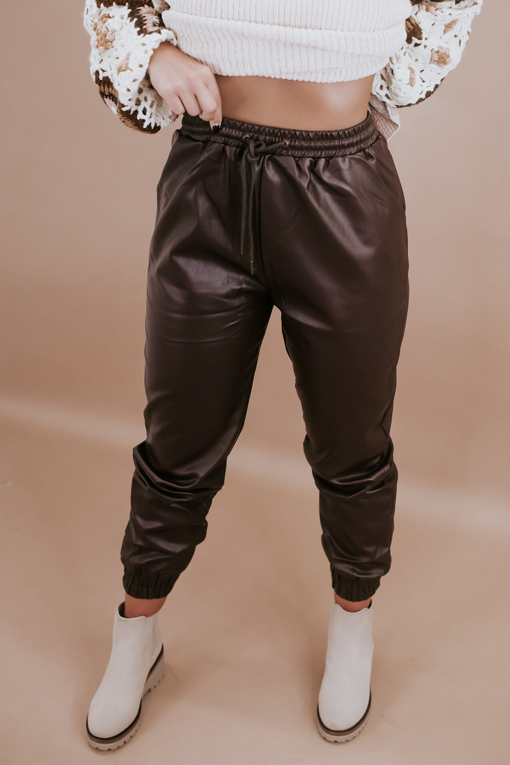 Leather Joggers, Brown