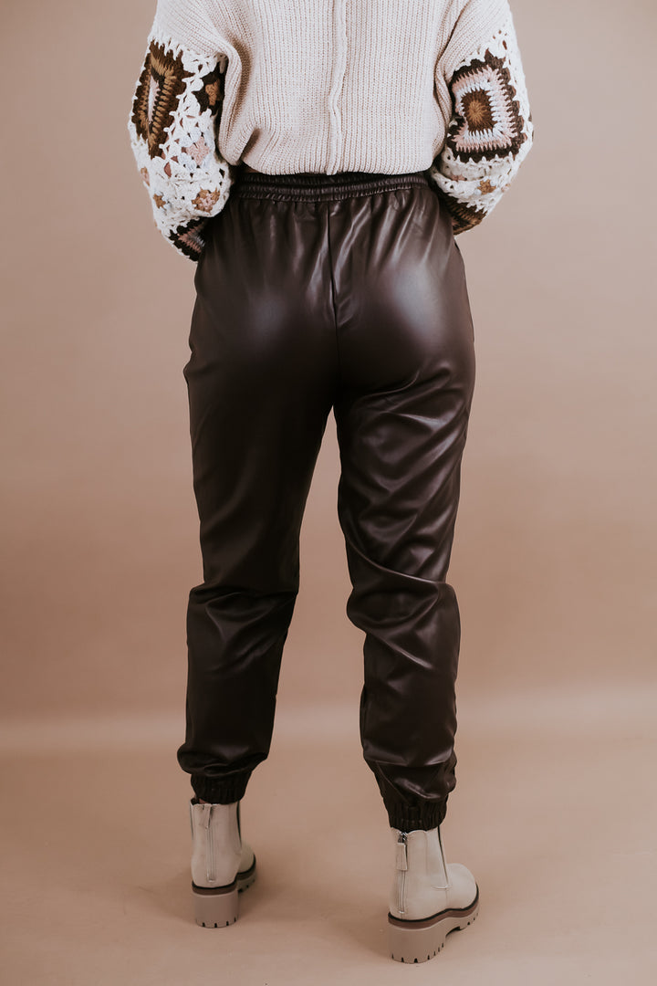 Leather Joggers, Brown