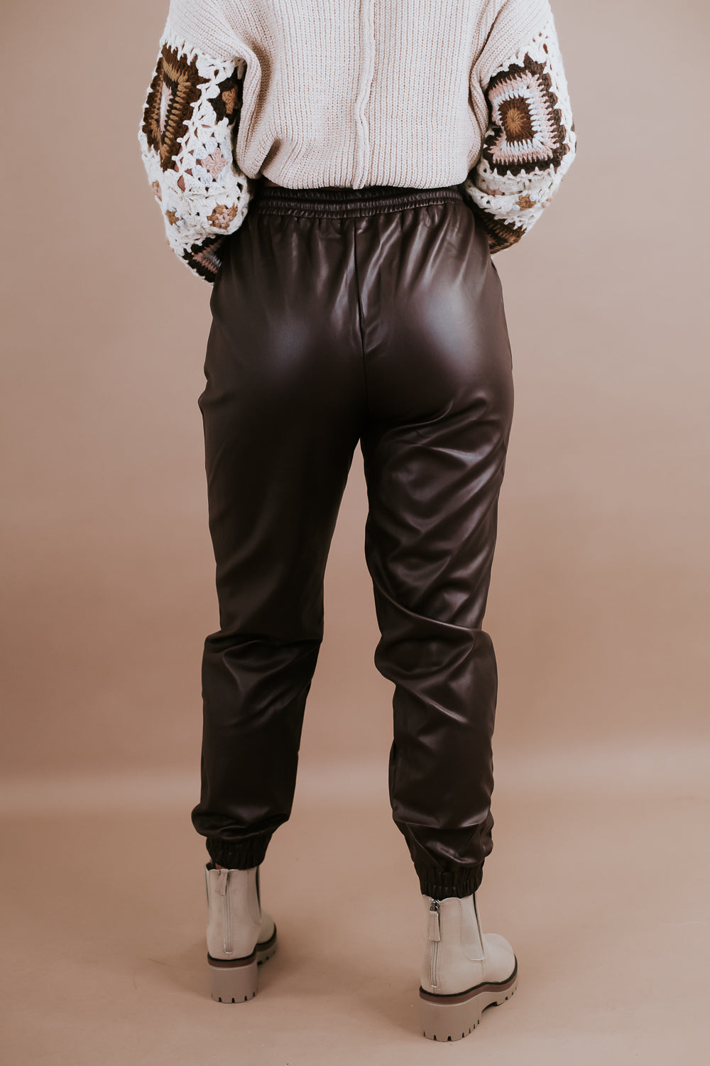 chocolate faux leather joggers