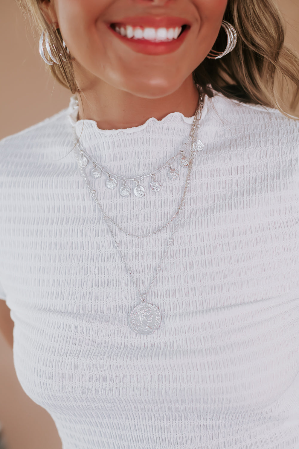Gypsy Layered Coin Necklace, Silver