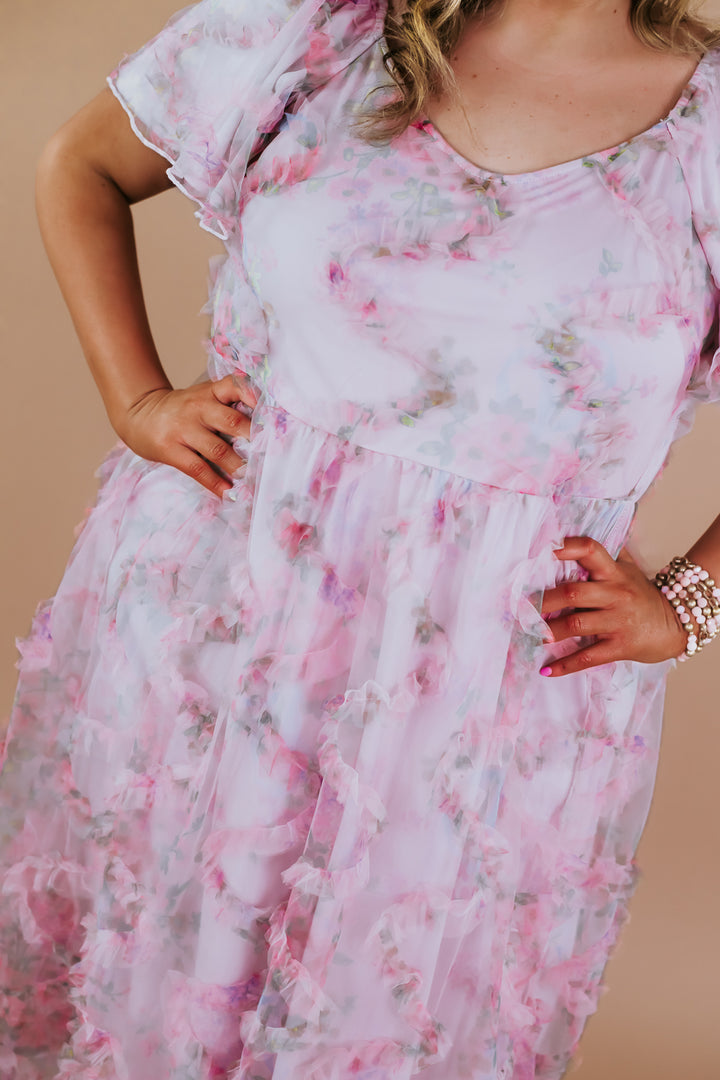 Floral Tulle Maxi Dress, Pink