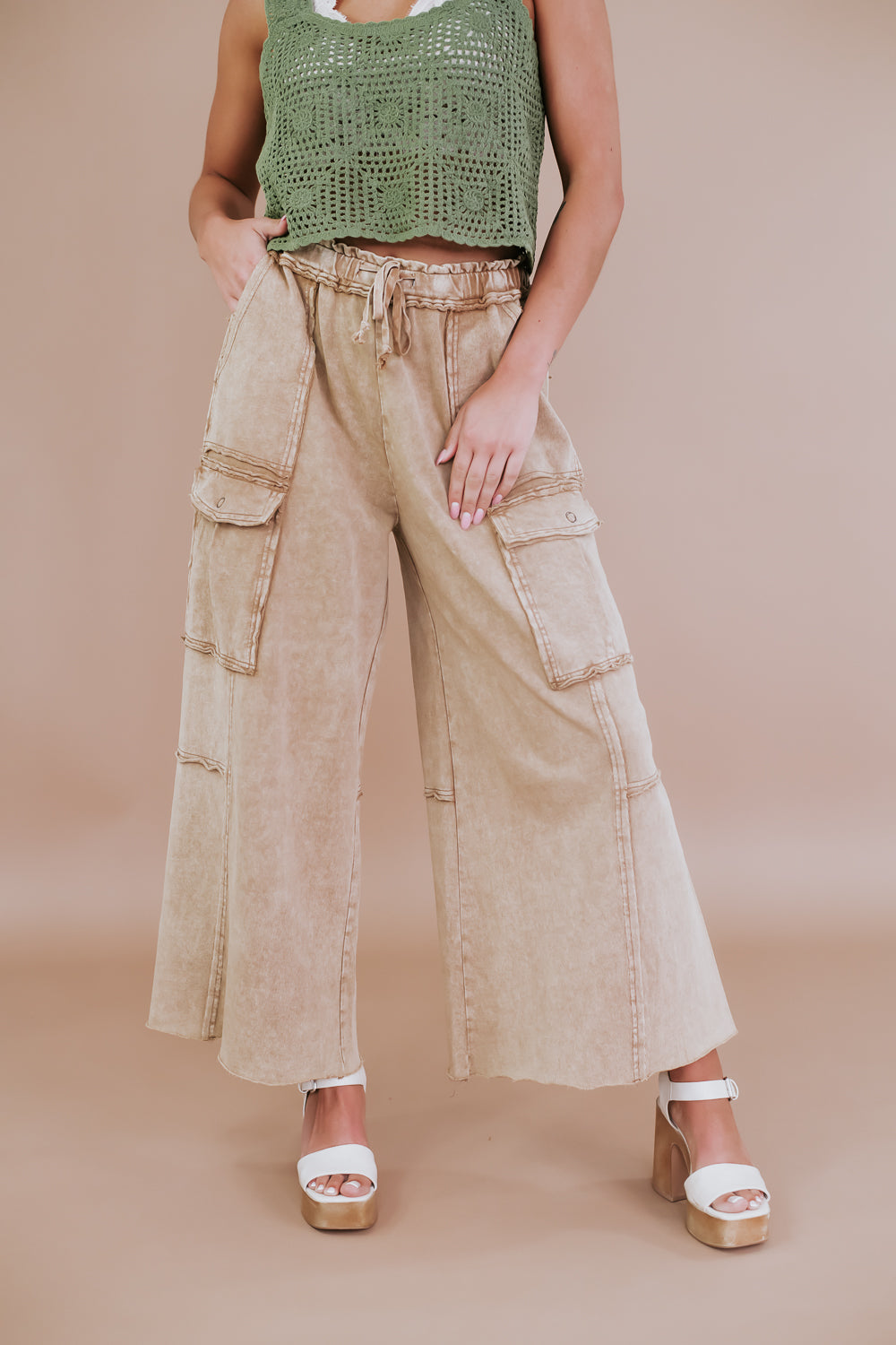 Down For It Distressed Cargo Pant, Mocha