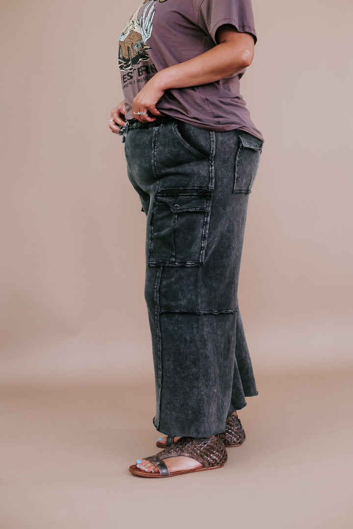 Down For It Distressed Cargo Pant, Black