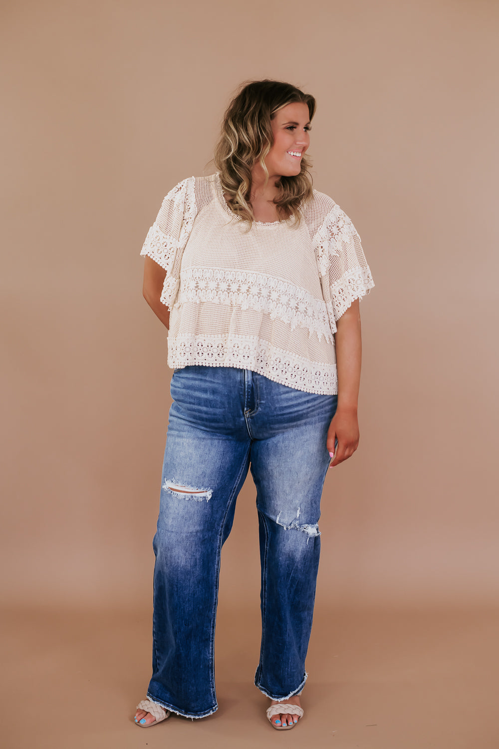 Oli & Hali: Lace Tiered Top, Natural