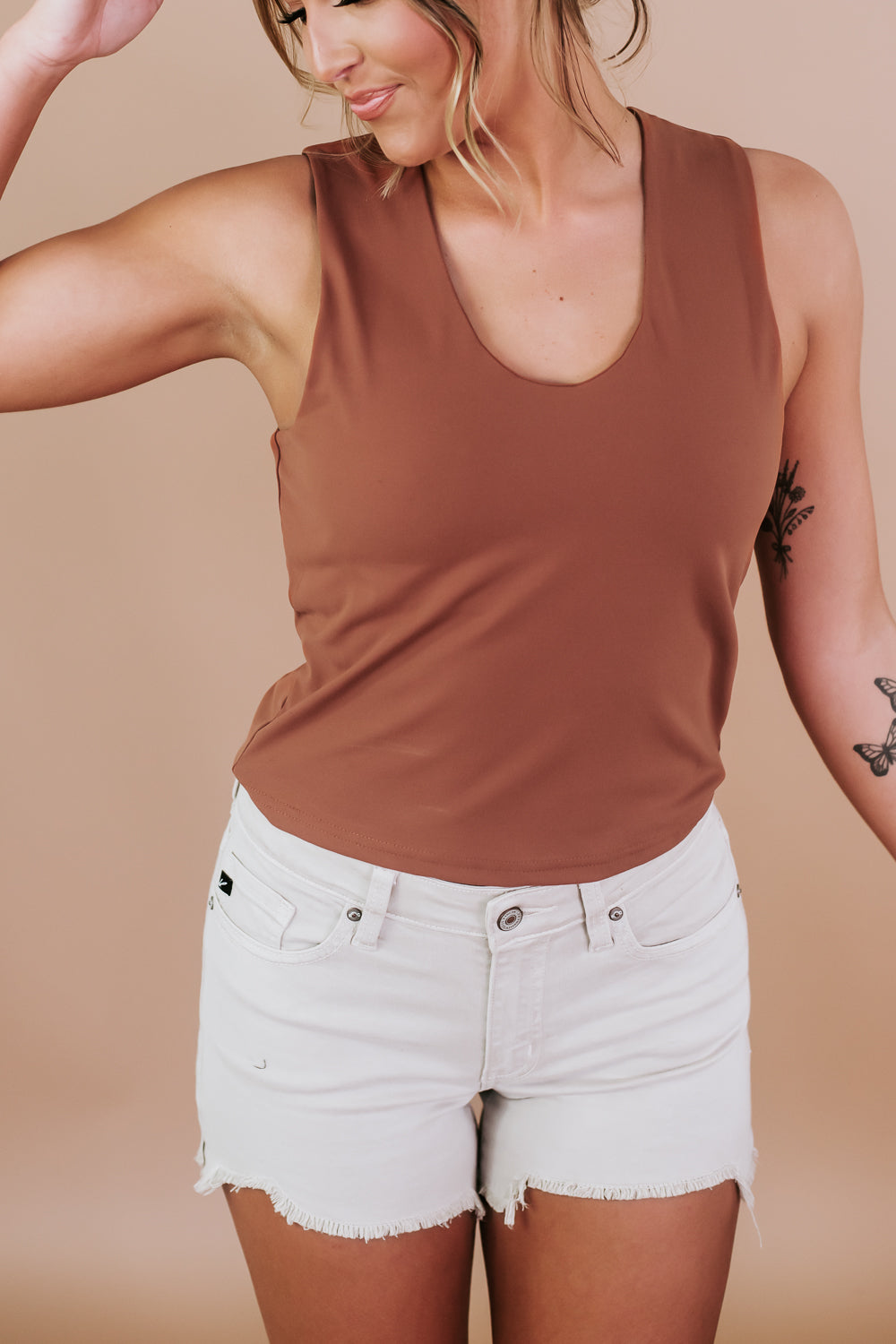 Women's Sleeveless Racerback Camisole Crop Top – Premium Cotton Basic Tank, Ash Mocha Large
