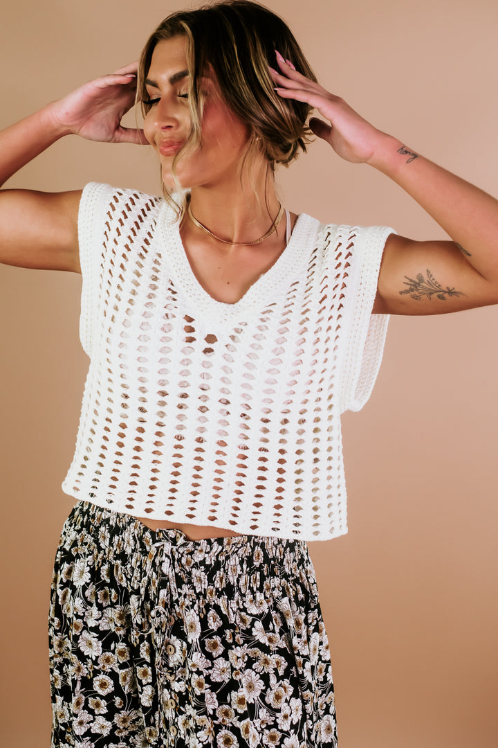 BY TOGETHER: Crochet Knit Top, Cream