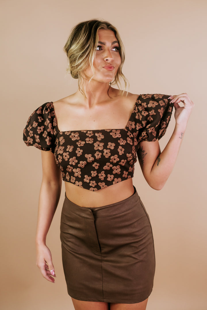 Ready or Not Balloon Sleeve Blouse, Brown