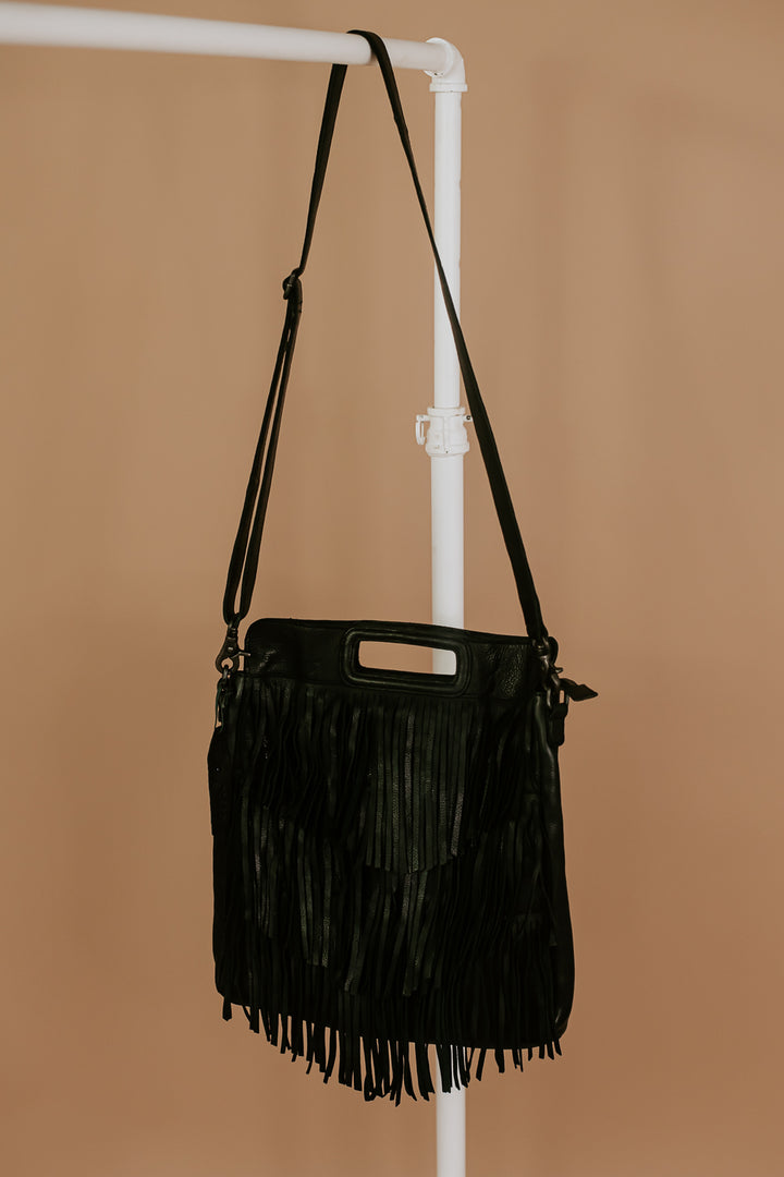 Bristol Layered Fringe Tote, Black