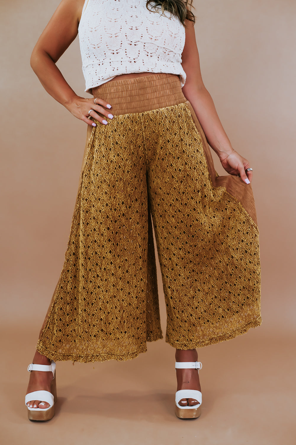 Mineral washed lace pants, mineral washed pants, Lace wide leg pants, Boho spring outfit inspo, patchwork pants, vintage outfit inspo